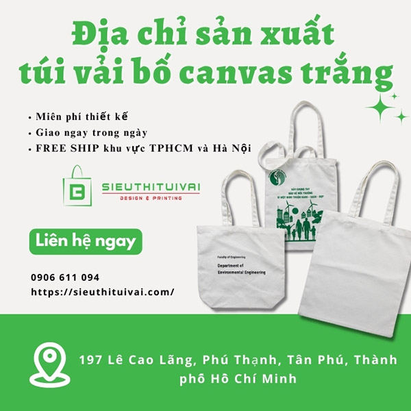 Địa chỉ cung cấp túi vải canvas trắng giá rẻ tại tphcm và Hà Nội