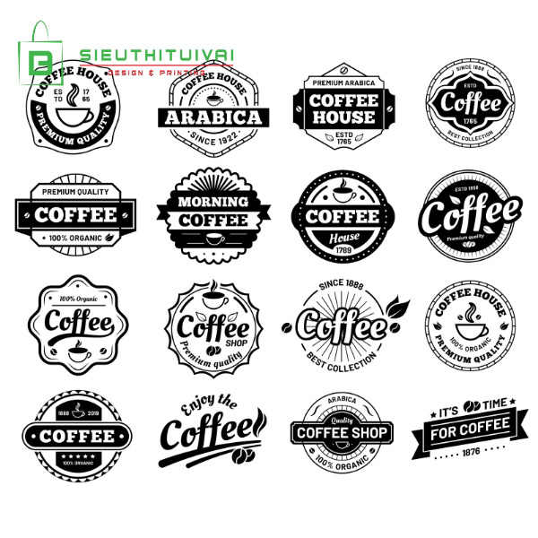 Mẫu logo coffee trắng đen file vector